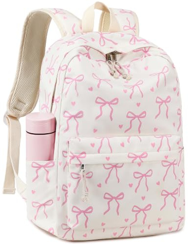 LEDAOU School Backpack for Girls, 15.6 Inch Laptop Backpack, Girls Bookbag Casual Daypack for Middle High School and College, A-pink Bow Tie, 17.3h X 12.2l X 5.9w, Backpack for Girls