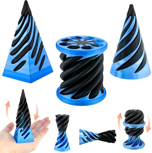 3 Pack Impossible Cone Spiral Fidget Toys, 3D Printed Passthrough Illusion Desk Gadgets, Mini Vortex Cone and Pyramid Sensory Fidgets for Adults, Teens, Gifts and Desk Decor