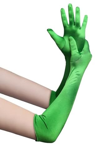 BABEYOND Damen Handschuhe Satin Classic Opera Fest Party Audrey Hepburn Handschuhe 1920er Stil Handschuhe Elastisch Erwachsene Größe Ellenbogen bis Handgelenk Länge 52/55cm (Lang Glatt 52cm / Grün)