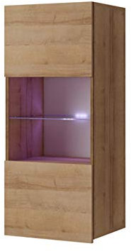Mirjan24 Hängevitrine Calabrini BR05, Grifflose Öffnen, Stauraumvitrine Vitrinenschrank, Hochschrank, Wohnzimmer Highboard, Schrank, Vitrine (Eiche Gold, mit weißer LED Beleuchtung)