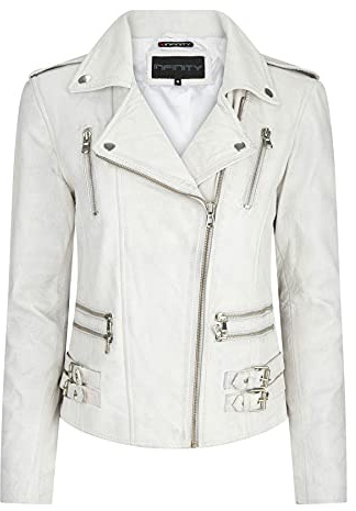 Infinity Giacca da Donna in Vera Pelle Soffice Chiodo Novita' Bianco XL-16
