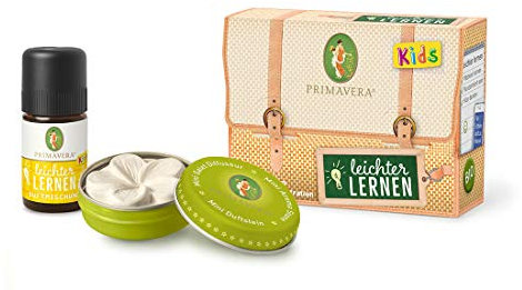 PRIMAVERA Kids Set Leichter Lernen - Geschenkbox Duftstein und Duftmischung - Aromaöl, Duftöl, ätherisches Öl, Aromatherapie, Geschenk - vegan