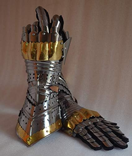 antiquegifts2019 Metallhandschuhe im Ritter-Stil, voll funktionsfähige Kelch-Rüstungshandschuhe, silber, Einheitsgröße