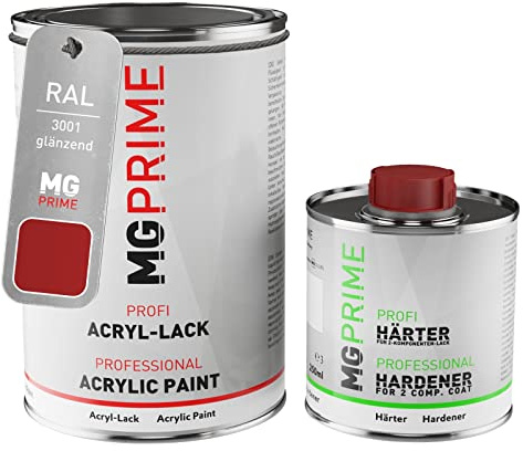RAL 3001 Signalrot / Signal red glänzend Acryl-Lack Dose + Härter 1,5 L | 2K-Set aus Lack + Härter, schnelltrocknend