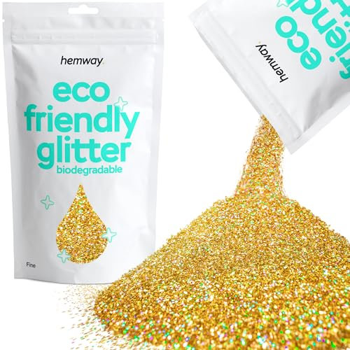 Hemway Eco Friendly Biodegradable Glitter - Gold Holographic | 100g Fine Plant-Based Metallic Flakes for Arts & Resin Crafts | Bio Supplies for Festival, Hair, Face, Body & Nail Art Decoration