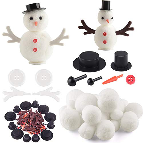 FEPITO 132pcs DIY Weihnachtsschneemann-Kits Inklusive Mini-Zylinder, Schneemann Nase, Kunststoff-Flügel für DIY Verzierung Crafts Weihnachtsdekoration Christmas Party Supplies