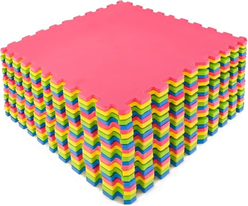 M.Y Extra Large Interlocking Foam Play Mat - 60x60cm Large Thick Multi Colour Soft EVA Floor Tiles 8 Piece