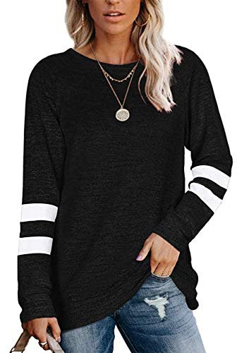 Famulily Black and White Striped Top Long Sleeve Womens Clothes Clearance UK Black XL