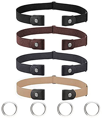 4 Stücke Gürtel Elastischer Ohne Schnalle | Unsichtbare für Damen / Herren - Schnallenfreier Stretch Elastischer für Jeans Hosen Kleid Justierbarer Unisex Keine Schnalle Buckless