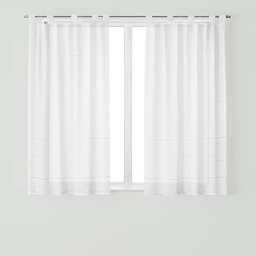 Dalina Textil - Cortina de Cocina Translúcido Lisa, Visillo Transparente para Cocina, Comedor, Marco de Puerta 2 Pieza Tejido Gasa Fina (Blanco con Rayas, 100x140cm)