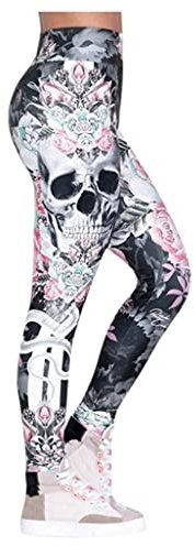 Kanpola Damen Top Sport Leggings mit Totenkopf Print Yoga Hose Eng Fitnesshose Lang Strumpfhose Fitness Tights Jogginghose Sommer Herbst Winter, Rosa, M, Kanpola-hose-01183