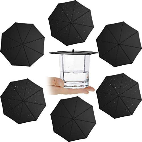 HirrWill 6 Pieces Silicone Cup Lids Umbrella Mug Cup Lid Covers Anti-Dust Silicone Glass Cup Covers Coffee Cup Suction Seal Lid Caps to Keep Drink Warm or Cold (Black)