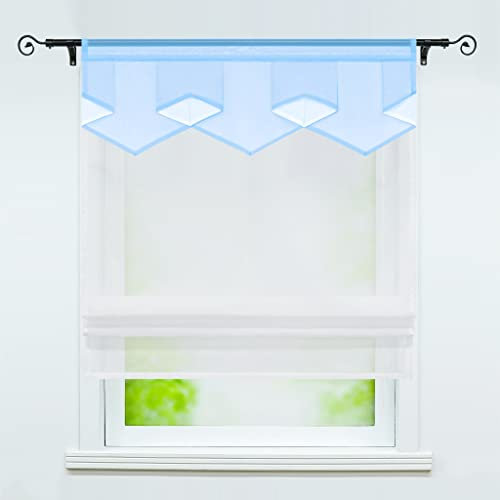 Joyswahl Voile Raffrollo Modernes Bändchenrollo mit farbigem Abschluss »Anita« Wohnzimmer transparent Gardinenschal mit Tunnelzug BxH 120x140cm Eisblau 1er Pack