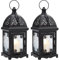 IMAGE Candle Lanterns 2PCS Hanging Candle Lantern Holder with Transparent Glass Vintage Metal Decorative Lantern, Black