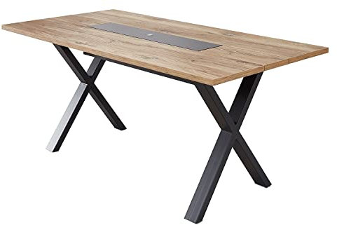 Möbel Jack Esstisch - Wildeiche verzinnt Dekor - Metallgestell 180 x 90 cm - mit Ablagefach
