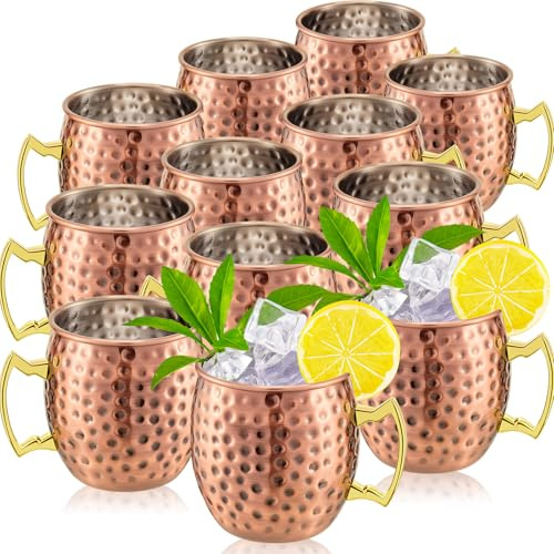 12 Pcs Moscow Mule Mugs 16 oz Copper Mugs Kit, Trendy Style, Rose Gold