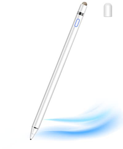 DOGAIN Stylus Pen Tablet Pen für alle Touchscreens, 1,45 mm Feinspitze Stylus Pen für Smartphones, kompatibel mit Pads/Tablets/Phones/Samsung/Lenovo/Android/iOS mit Zwei Kappen weiß