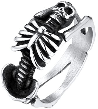 U7 Menschliches Skelett Schädel Ringe für Männer Edelstahl Silber Statement Ring Biker Hip Hop Roker Ringe Modeschmuck Accessoire für Vater Ehemann(Ring Größe 69)