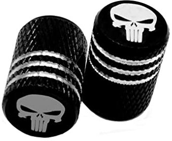 CUSTOMprivé Ventilkappen, Totenkopf-Ventilkappen, Motiv: Punisher Skull schwarz – Universal Reifen Motorrad, Trike, Quad, Roller, Auto