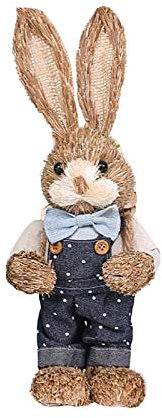 Faux lapin de Pâques, décoration de jardin, lapin de Pâques tissé en paille, figurine de lapin debout, tapis de paille pour décoration de Pâques, marron A5