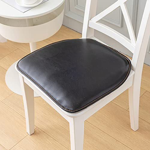 ZYFAB Leder wasserdicht Stuhlkissen, verdicken Hufeisen Stuhlpolster mit Reißverschluss Esszimmer Küche Sitzkissen mit maschinenwaschbarem Bezug,Schwarz,40X40cm