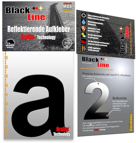 MDS Brand Design Reflektierende 10cm Buchstaben Aufkleber | LKW Marking Grade Reflektoren für Hausnummer & Mülltonnen klebezahlen Reflex (a-Black)