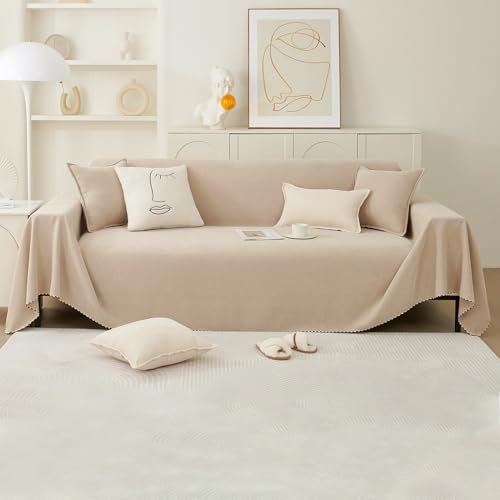 PETCUTE Sofa Überwurfdecke für Sofa,Vielseitige Doppelseitig Decke für Sofa Sitzfläche,Super Weiche und Kuschelige Decke für Couch,Dekorative Stuhl Wandteppich Tagesdecke,Milchtee,180 * 420cm