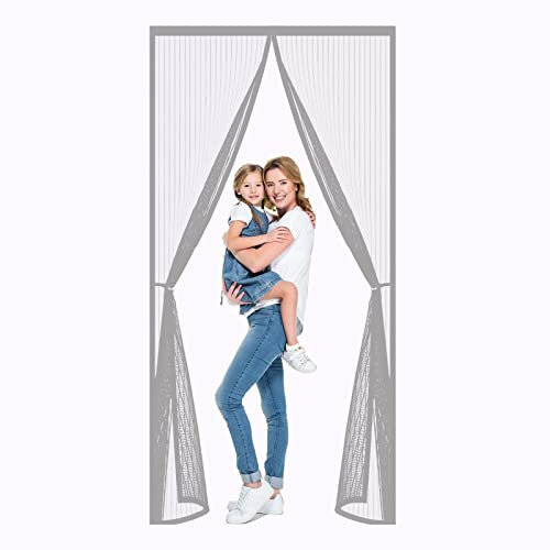 Magnet Fliegengitter Tür 85 x 225 cm Insektenschutz Balkontür Fliegenvorhang Klettverschlussrollen inklusive für Balkontür Wohnzimmer Terrassentür, Grau A