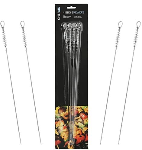 Barbecue Kebab Skewers 45cm BBQ Meat Fish Vegetables Chromed Steel x 4 Chef Aid