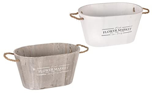 Mugar- Jardineras de Madera Ovaladas y Redondas en Color Gris o Blanca- Funcionales y Decorativas- Maceteros Decorativos de Madera (Gris, Redonda -69997)