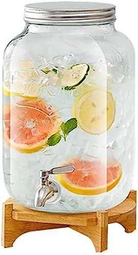 DLUXCA With Base Glass Wine Barrel Bubble Wine Bottle With Faucet Homemade Beverage Barrel Beer Fruit Tea Barrel Can Coke Barrel Container (Size : 8L)