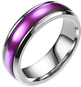 Gualiy Anneaux Acier Inoxydable Homme, Bague Femme Fiançailles 6mm avec Émail Violet Bagues Taille 60