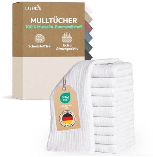 Laleni Spucktücher Baby im 30er Set aus Reiner Baumwolle - schadstofffreie Mulltücher Baby 70x70 cm - saugstarke Mussellintücher- Musselin Tuch als Mullwindel - waschbare Mulltücher - Weiß