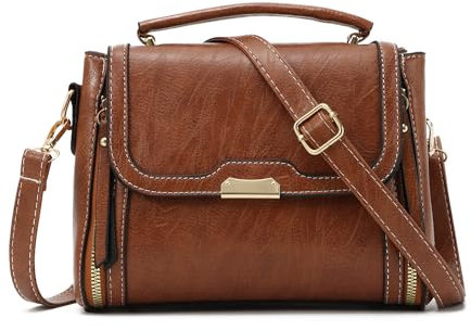 EVEOUT Vintage Leder Umhängetasche Damen Retro Quadratische Handtasche Mode Schultertaschen mit Handkette