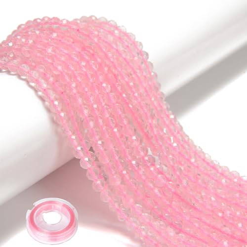 AD Beads Natural Gemstone Diamond-Cut Micro-Faceted Round Tiny 4mm Small Round for DIY Necklace Jewelry Making Beads (Rose Quartz)