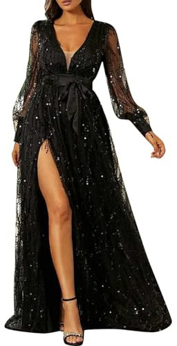 Chnnamzu Abendkleid Lang Damen - Cocktailkleid Pailletten Glitzer Kleid Lange Ärmel Damenbekleidung Partykleid Hochzeit Paillettenkleid Pailletten Kleid Sexy Abendkleid für Damen