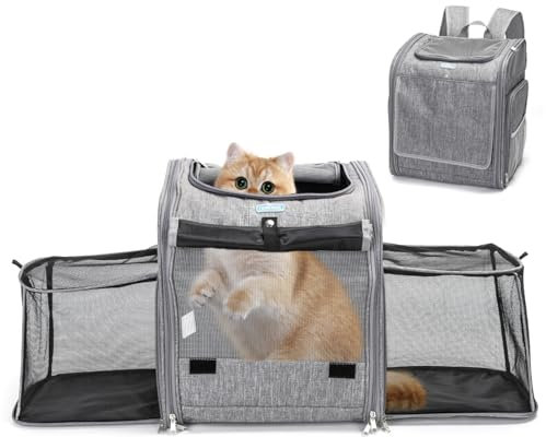 Nobleza Expandable Pet Carrier Backpack - Foldable and Portable Cat/Dog Rucksack for Travel and Hiking - Fit Up to 8-10KG/22LBS