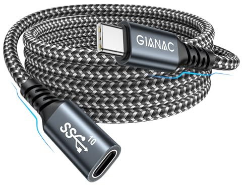 Cable Alargador USB C 1M, 3.2 Gen 2 10Gbps Vídeo 4K@60Hz, Alargador USB C Thunderbolt 3 Carga Rápida 100W,Compatible con iPhone 15 15Plus 15 Pro, MacBook Pro Air, iPad Pro, Galaxy