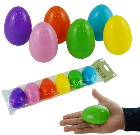 Nachfüllbare Ostereier, 8 cm, leere Kunststoff-Eier, Jumbo-Ostereiersuche, 6 helle Farben, wiederverwendbare Kunststoff-Ostereier für Feiertagssüßigkeiten und Überraschungen, Geschenkbox,