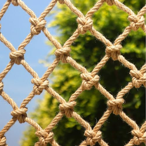 YiHYSj Rankhilfen für Kletterpflanzen Jute Ranknetz Treppe Balkon Fallschutznetz Trennwand Deckennetz Dekoratives Innen und Außen (10MM Seil) (3mX6m(Maschenweite 15cm))