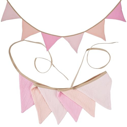 G2PLUS 1.9M Banderines de Tela Guirnalda de Banderine Infantiles,Cadena de Banderines como Decoración de la Habitación de los niños 6 Banderines-Rosa