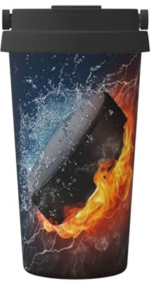 FUkker Tazza da caffè isolata, tazza da viaggio da 500 ml Tazza da caffè tumbler isolata in acciaio inossidabile,Fuoco dell'hockey su ghiaccio