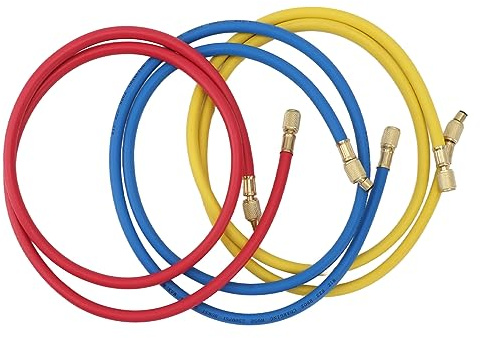 HVAC Kältemittelrohr Füllschlauch mit Kältemittel,Kältemittel-Füllschlauch [3-teilig 150 cm Länge], Passend für Kältemittel R12, R22, R502, Blau, Rot, Gelb