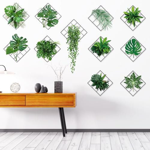 YAANBUNB 2 Fogli Adesivo da Parete 3D con Piante Verdi,Adesivi Murali Decorativi con Foglie di Edera,Adesivi da Parete Pianta Tropicali per Cucina, Camera da Letto, Soggiorno