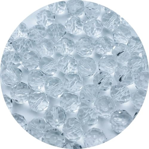 YUEXIGO 500 cuentas de cristal de 4 mm para hacer joyas, cuentas de cristal facetadas redondas espaciadoras para campanillas de viento, pulseras, aretes, collares, manualidades (transparentes)