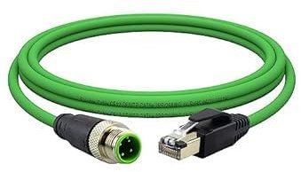Lonlonty M12 4-poliger D-code Stecker auf RJ45 Ethernet Kabel, CAT5E 26AWG IP67 Wasserdicht SFTP Doppelt Geschirmt High Flex Netzwerkkabel für die Industrielle Automation AWG26 1m grün