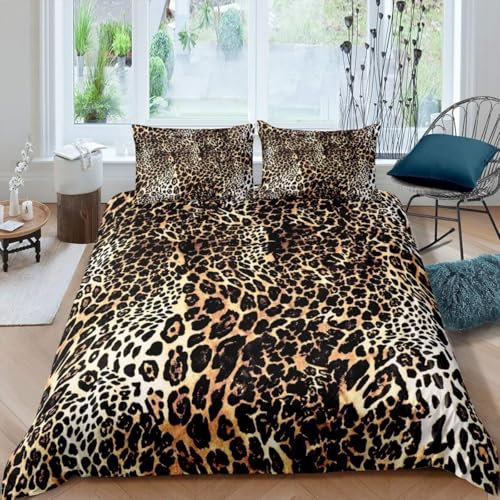 Loussiesd Leoparden Druck Bettwäsche Set 135x200cm Leoparden Bettbezug-Set Safari Cheetah Drucken Mädchen Frauen Weich Mikrofaser Wild Tiere Thema Braun Wildlife Stil