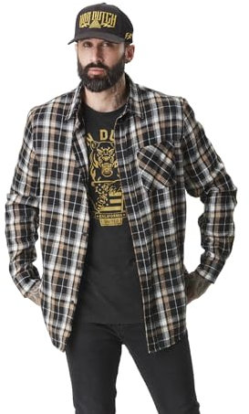 Chemise Homme Manches Longues, Chemise à Carreaux, Coupe Droite Tyler, Noir/Blanc/Jaune L