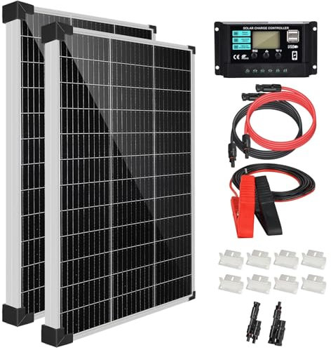 【240W Solar Panel 12V Kit】KOLLNIUN 2x120W Caravan Solar Panel Kit 1kWh/Day Off-Grid for RV Car Boat Camping:2 Pcs 120W Mono Solar Panels+30A Solar Charge Controller+T Connector+Solar Cable+Z Brackets