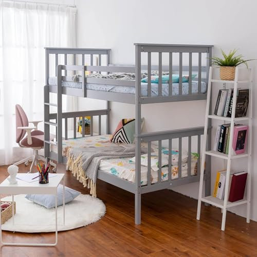Panana Bunk Bed 3FT Wooden Bunky Sleeper Bed Single Double Bed For Kids, Children (Grey, Can Split in to 2 single beds)